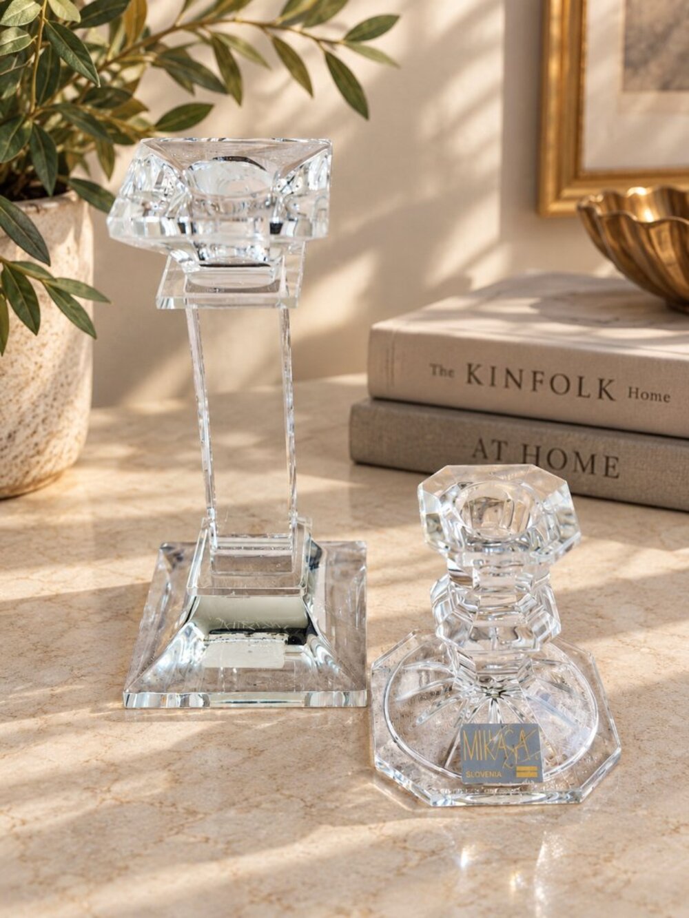 Mikasa Crystal Candle Holders Coordinating Pair 6in 3in Slovenia China Geometric